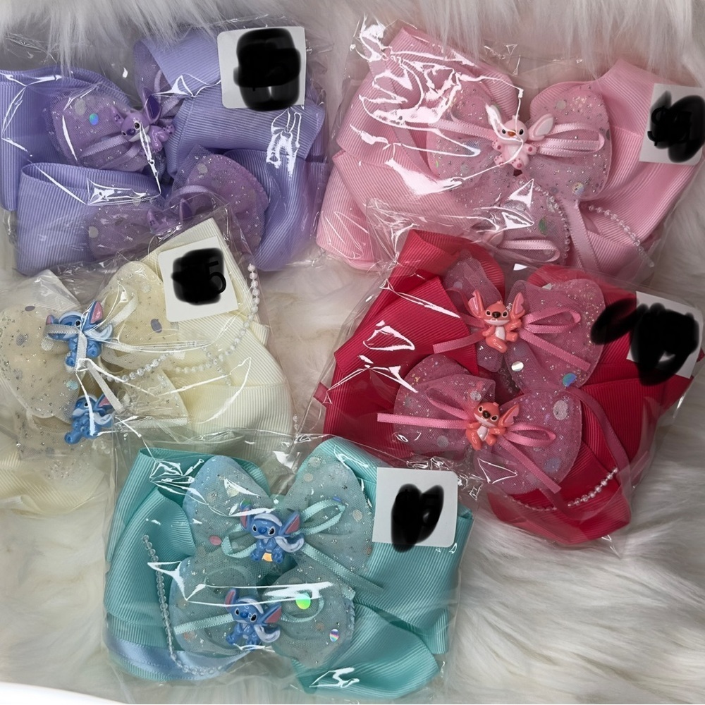5 sets of 2 stitch Charming Kids Hair Bow Set with Character Accents - Picture 2 of 7